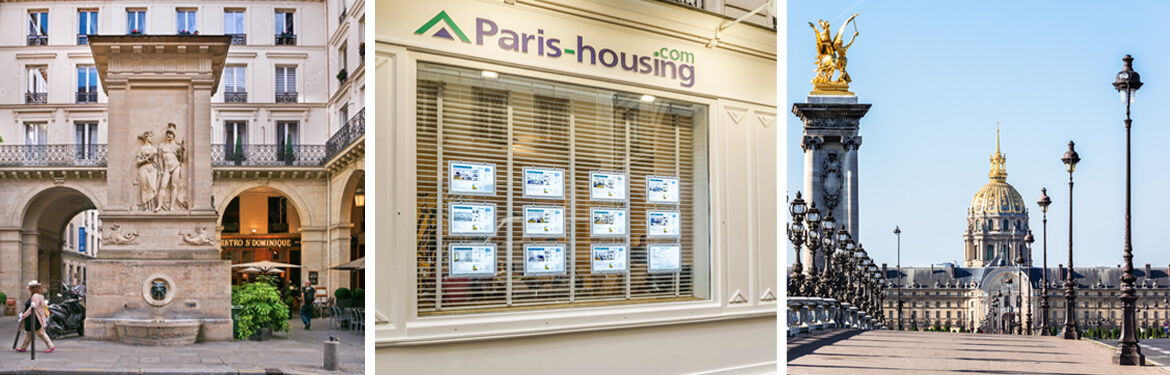 Front window photo of the Paris-housing.com real estate agency