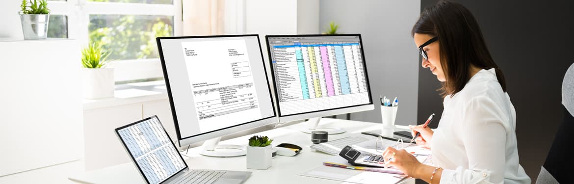 Woman analyzing a financial budget in the office