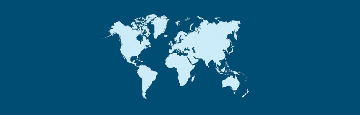 World map on a blue background banner